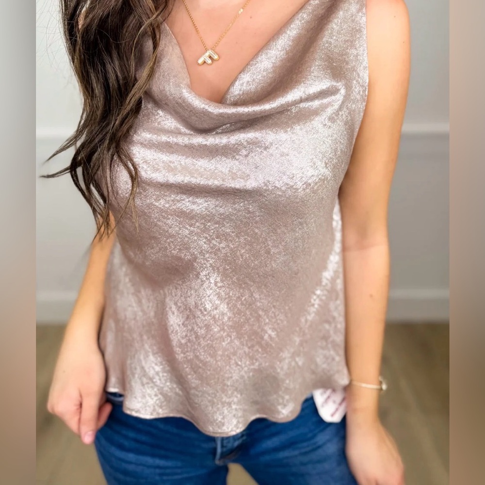 Dress Forum L Sleeveless Cowl Neck Satin Tank Top - Champagne NWOT
